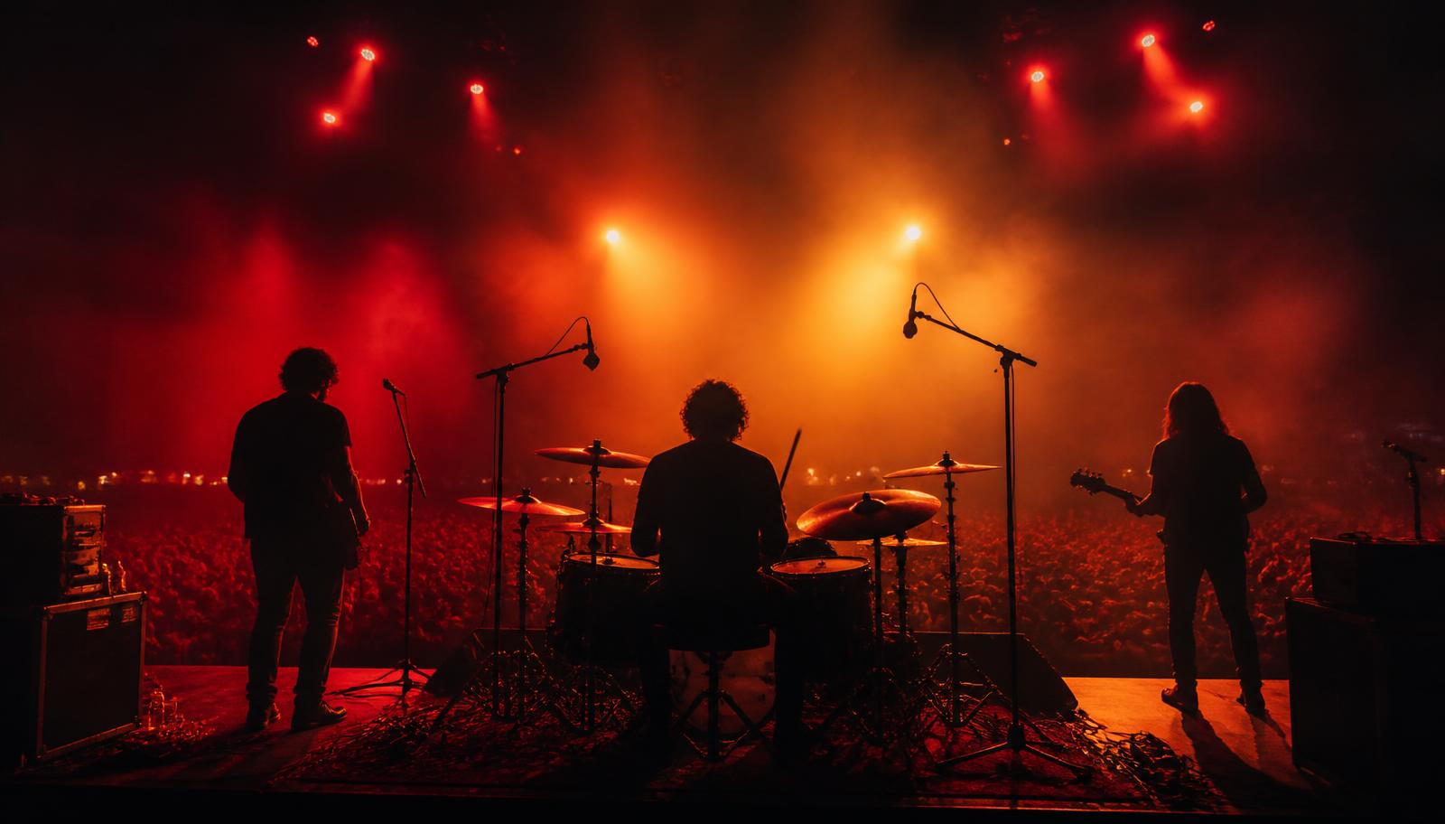 Tributeband op een groot podium met sfeervolle showverlichting
